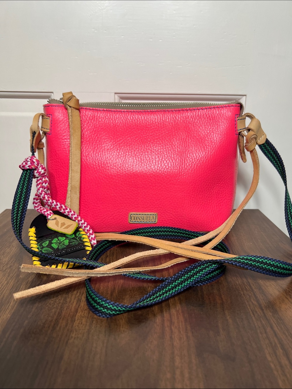 Consuela Neon Hot Pink Leather Crossbody